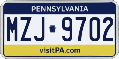 PA license plate MZJ9702
