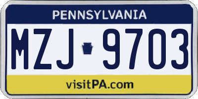 PA license plate MZJ9703