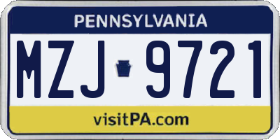 PA license plate MZJ9721