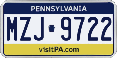 PA license plate MZJ9722