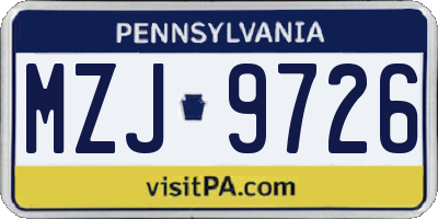 PA license plate MZJ9726