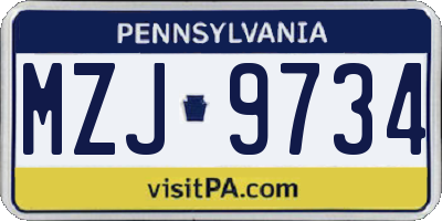 PA license plate MZJ9734