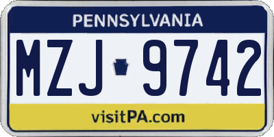PA license plate MZJ9742