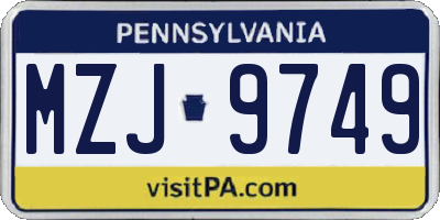 PA license plate MZJ9749