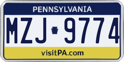 PA license plate MZJ9774