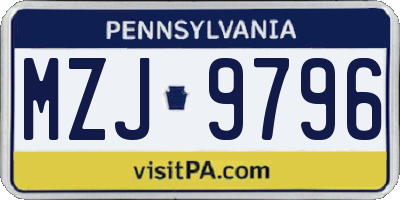 PA license plate MZJ9796