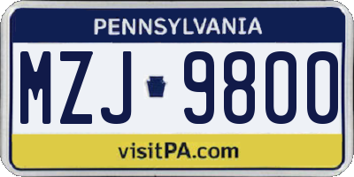 PA license plate MZJ9800