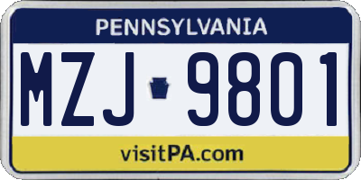 PA license plate MZJ9801