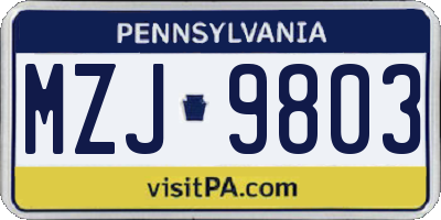 PA license plate MZJ9803
