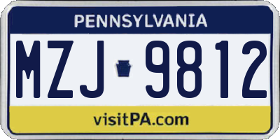 PA license plate MZJ9812