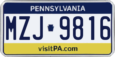 PA license plate MZJ9816