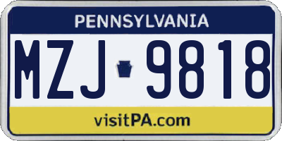 PA license plate MZJ9818