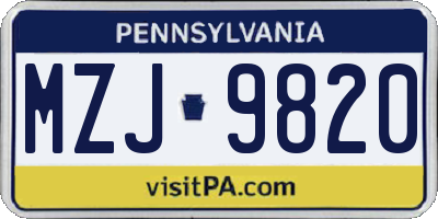 PA license plate MZJ9820