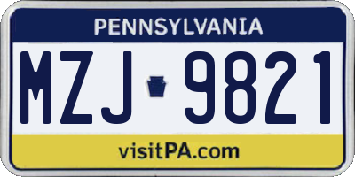 PA license plate MZJ9821