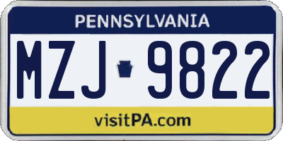 PA license plate MZJ9822
