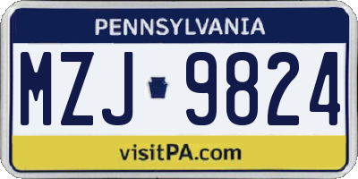 PA license plate MZJ9824