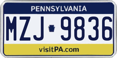 PA license plate MZJ9836
