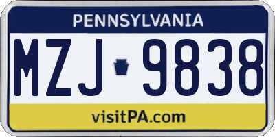 PA license plate MZJ9838
