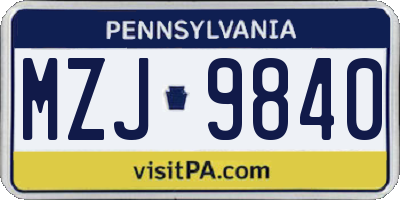 PA license plate MZJ9840