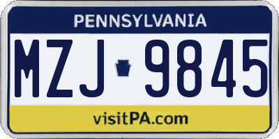 PA license plate MZJ9845