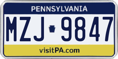 PA license plate MZJ9847