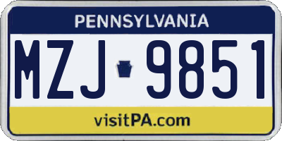PA license plate MZJ9851