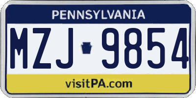 PA license plate MZJ9854