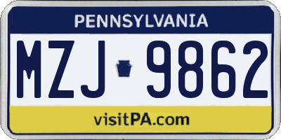 PA license plate MZJ9862