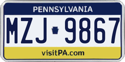 PA license plate MZJ9867