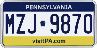 PA license plate MZJ9870
