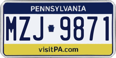 PA license plate MZJ9871