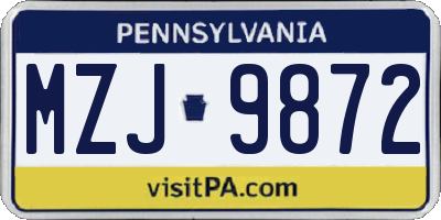 PA license plate MZJ9872