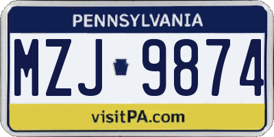 PA license plate MZJ9874