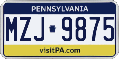 PA license plate MZJ9875