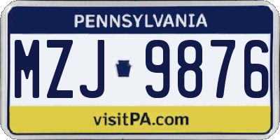 PA license plate MZJ9876