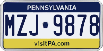 PA license plate MZJ9878