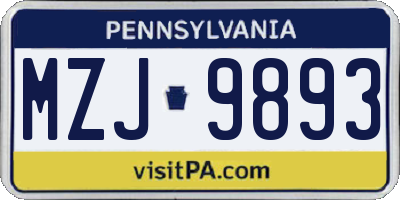 PA license plate MZJ9893
