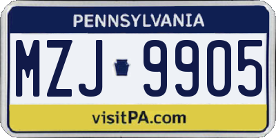 PA license plate MZJ9905