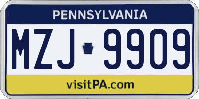 PA license plate MZJ9909