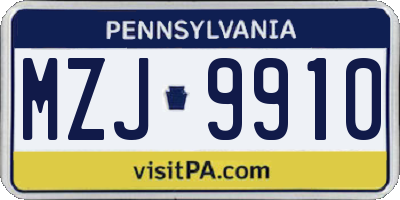 PA license plate MZJ9910