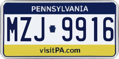 PA license plate MZJ9916
