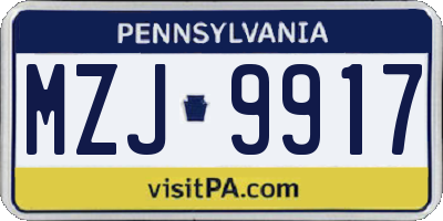 PA license plate MZJ9917