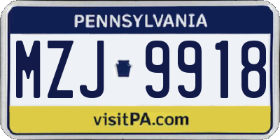 PA license plate MZJ9918