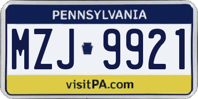 PA license plate MZJ9921