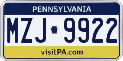 PA license plate MZJ9922