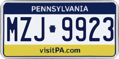 PA license plate MZJ9923