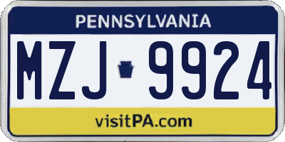PA license plate MZJ9924