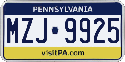 PA license plate MZJ9925