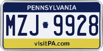 PA license plate MZJ9928