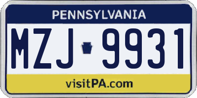 PA license plate MZJ9931